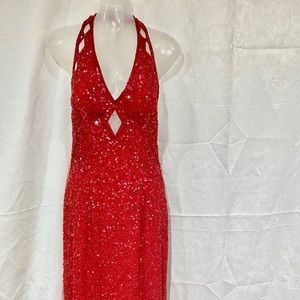 Red dress with low scoop top